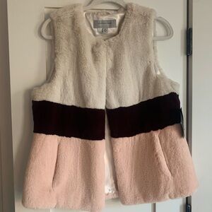 Marc New York Faux Fur Vest in Cream, Burgundy, and Pink